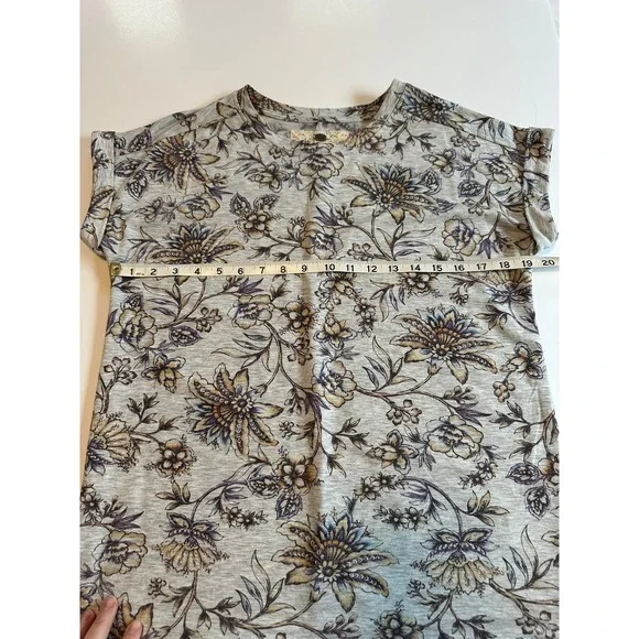 Cupio Floral Botanical Print Tee Grey Heathered Short Sleeve Top Medium - Picture 6 of 6